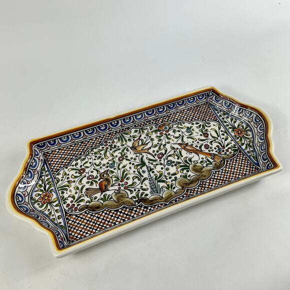 Ceramicas De Coimbra Portugal Hand Painted Rectangular Serving Tray Birds Floral - Picture 2 of 9